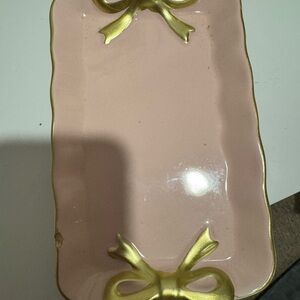 Pink trinket Tray with Gold Bows
